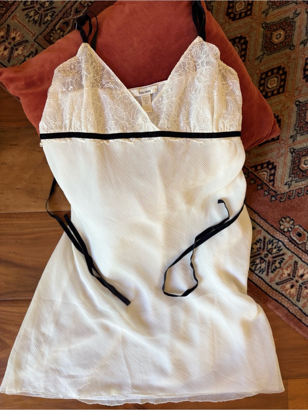 Slip Dress Chemise with Lace Trim in White and Black